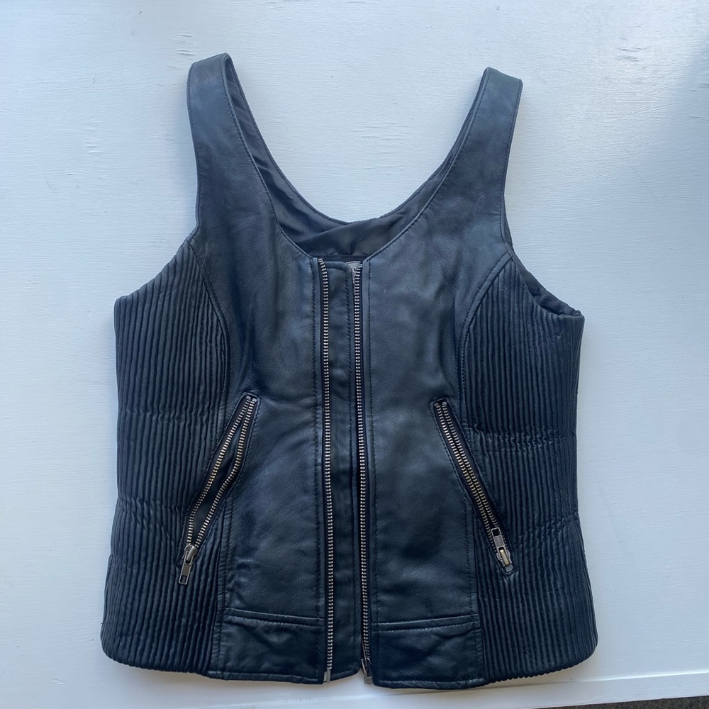 Black Leather Women's Vest